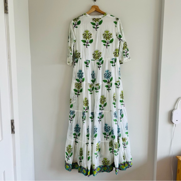 Oliphant Button Neck 3/4 Sleeve Maxi Dress Puglia Lime Size XS - Picture 3 of 10